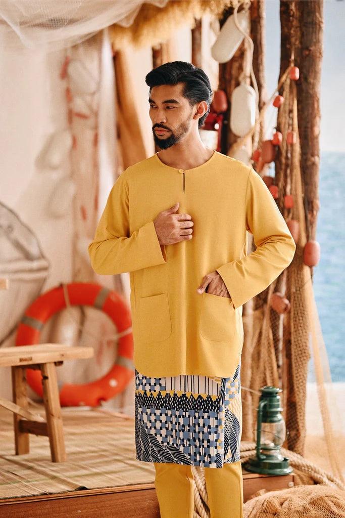 The Harbour Men Kurta in Dijon Mustard